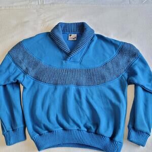Vintage 80s/90s Fleece Knit Quilted Pullover Sweater Medium Blue Freelance